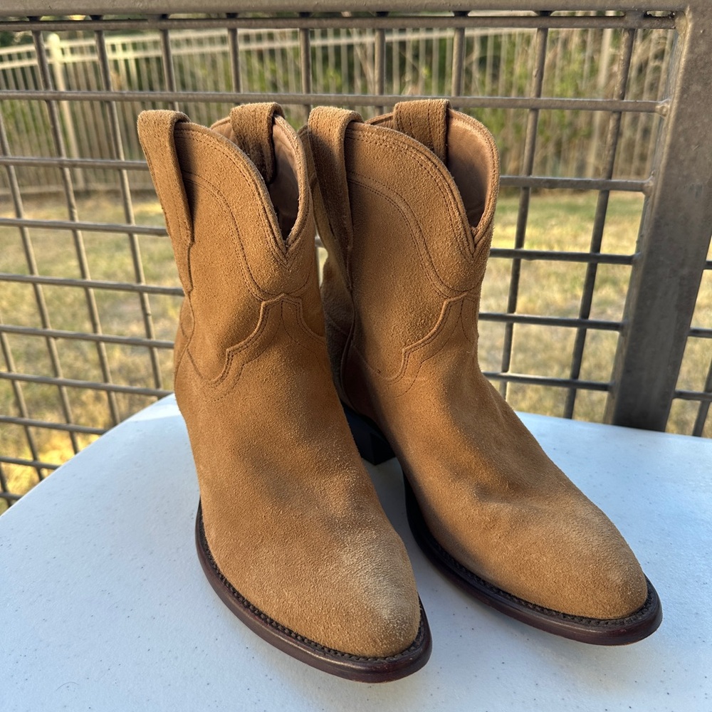 Tecovas Light Brown Suede Ankle Booties Lucy Sand